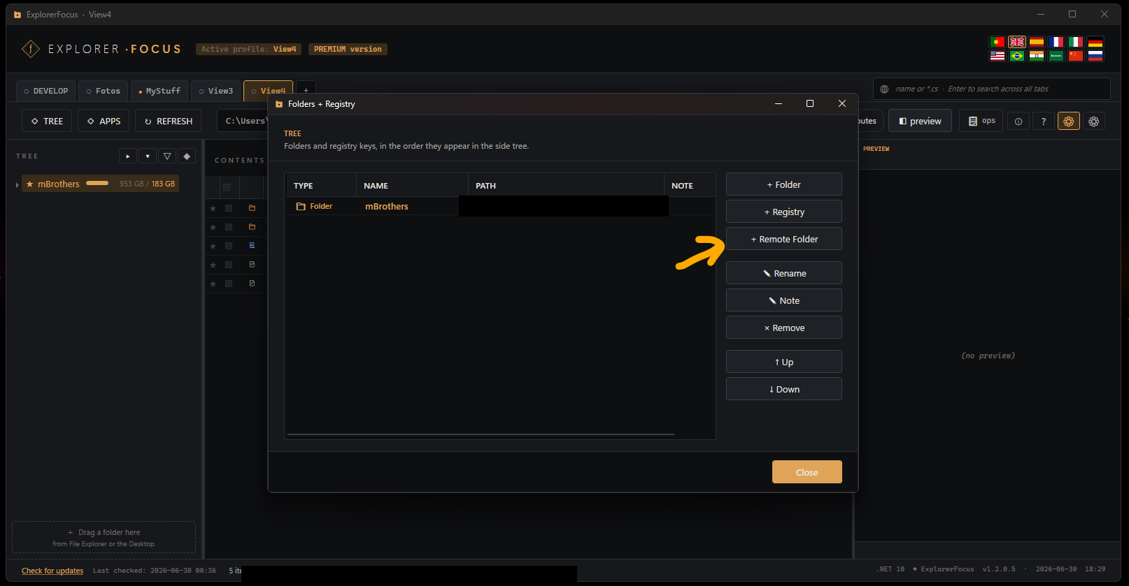 Folders and Registry manager