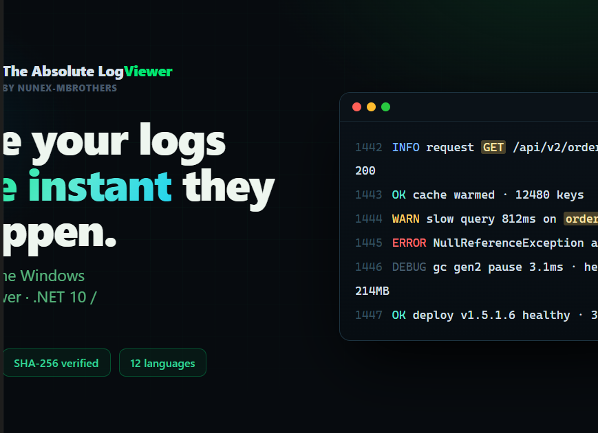 The Absolute LogViewer — free Windows log viewer with real-time tailing